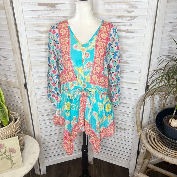TOLANI COLLECTION Women's Vittoria Aqua Floral Tunic Top Modal Multicolor M NWT - Picture 14 of 16